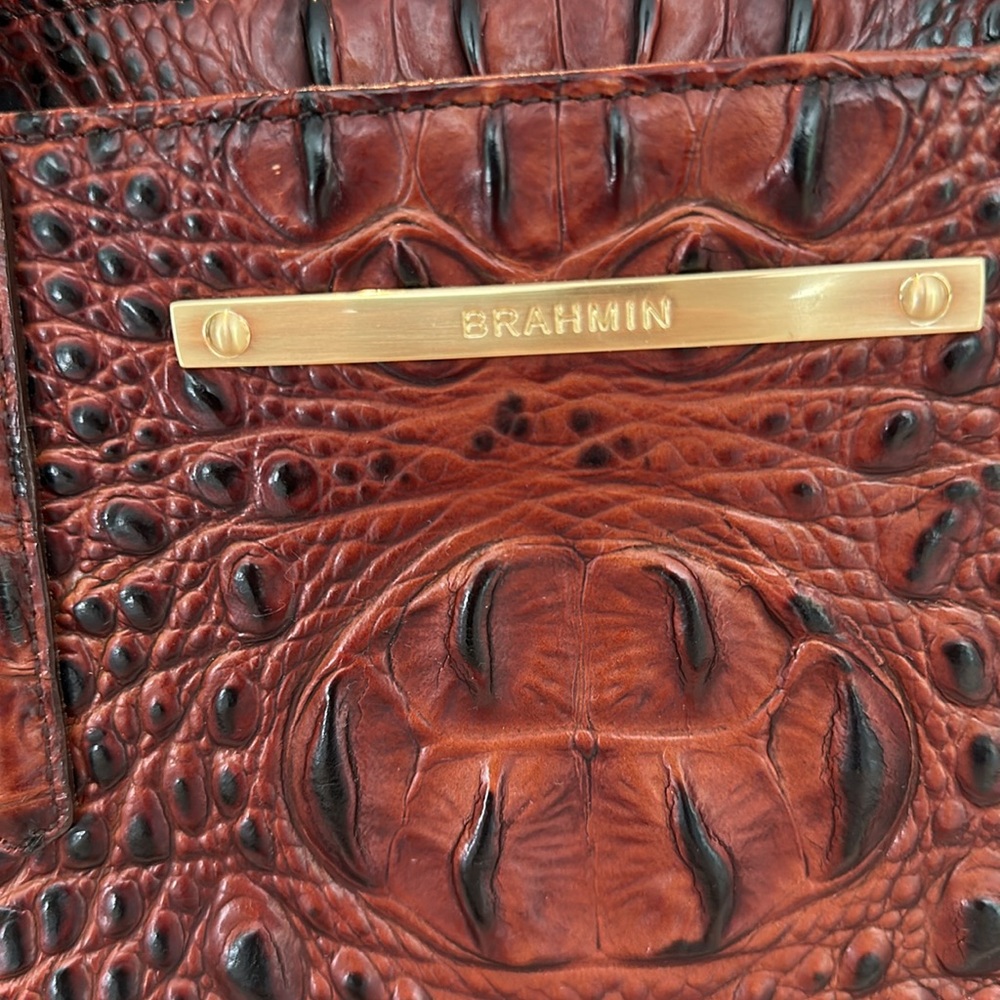 Brahmin Brown Crocodile Embossed Satchel with Gold Accents - Picture 8 of 16